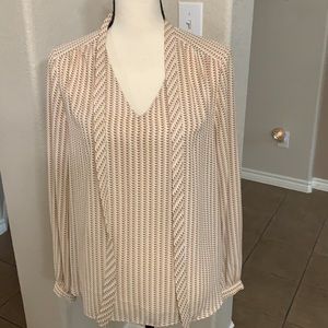 Adrienne Vittadini pink geometric chiffon blouse top Size M